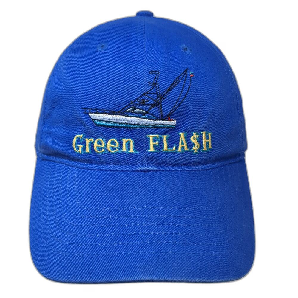 KC Caps Blue One Size Baseball Cap Hat Green Flash Sport Fishing Boat Slideback